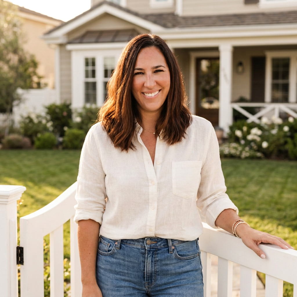 Cheryl Casserly of Neighborhood Home Solutions in front of a home